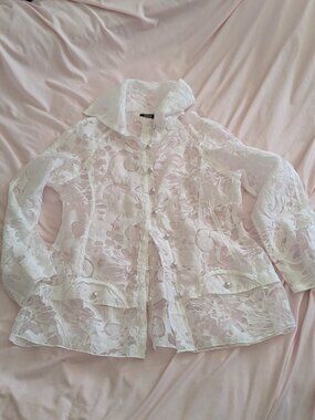 Lace White Sheer Floral Burnout Blouse VE512